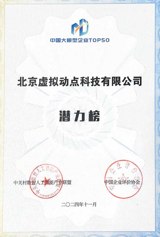 突出重围！优发国际·虚拟动点行动大模子入选“2024中国大模子TOP50企业潜力榜”